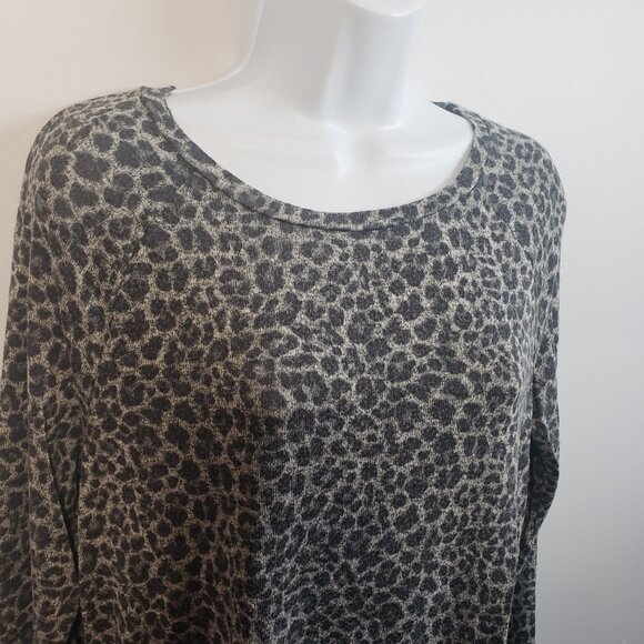 Grayson Threads Womens Gray Black Leopard Cheetah Long Sleeve Tunic Large L /B13 - Picture 2 of 7